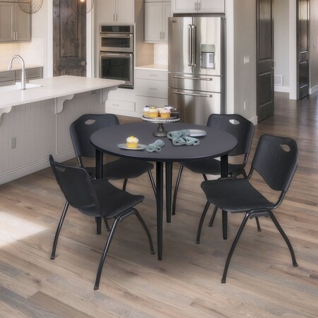 Regency Kahlo Round Table & Chair Sets, 48 W, 48 L, 29 H, Wood, Metal, Plastic Top, Grey TPL48RNDGYBK47BK